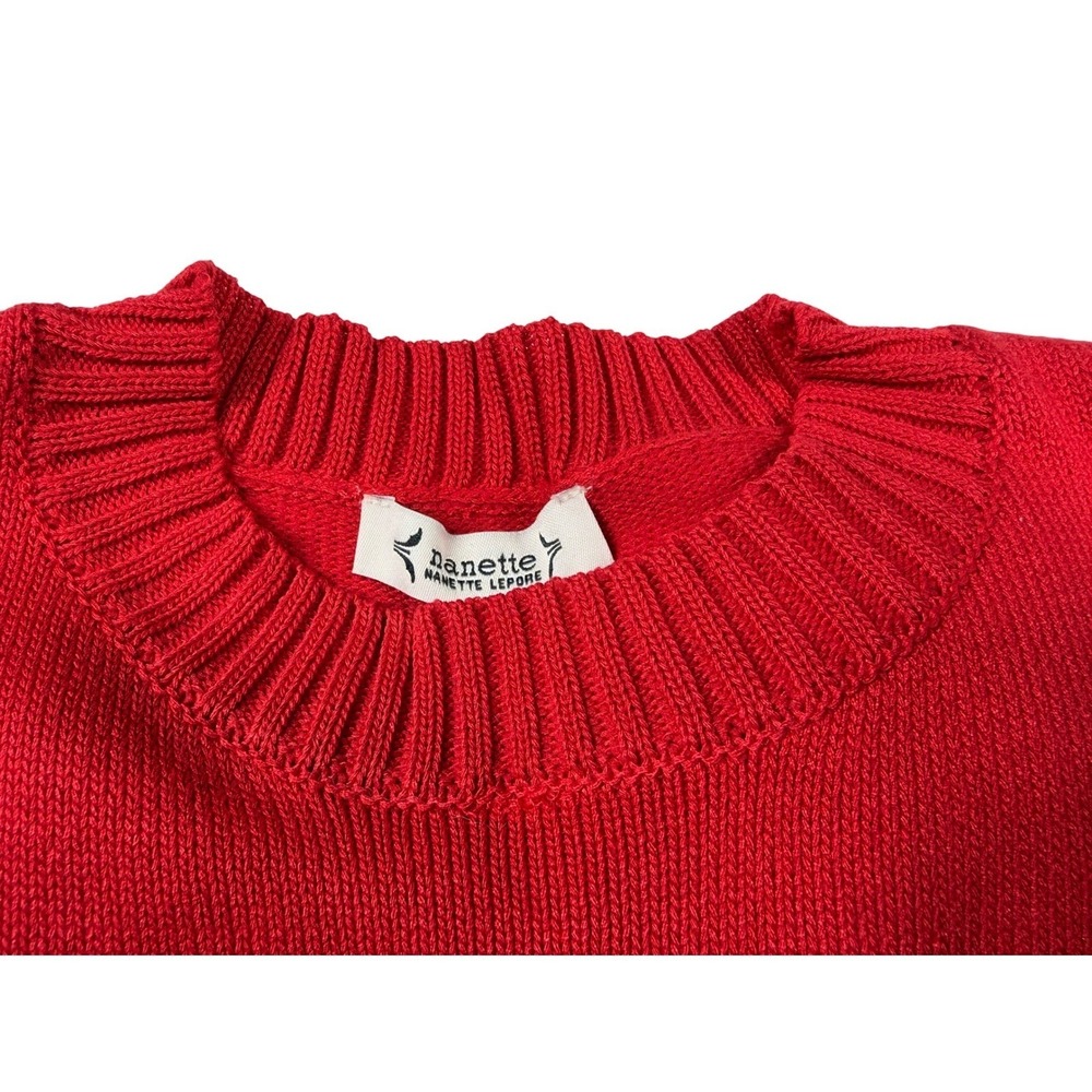 Nanette Lepore Red Je T'aime Heart Rhinestone Knit Sweater Womens Small - Picture 5 of 12